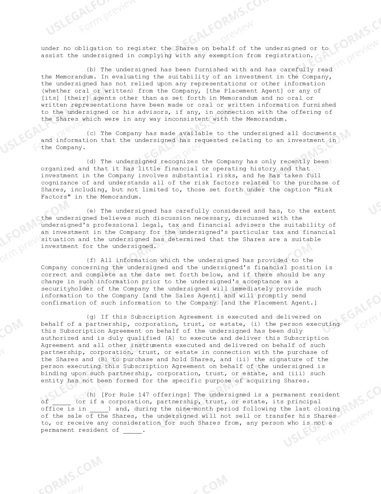 Preview Subscription Agreement - Detailed