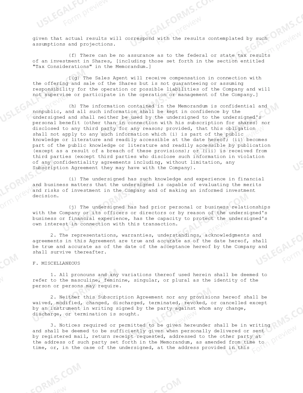 Preview Subscription Agreement - Detailed