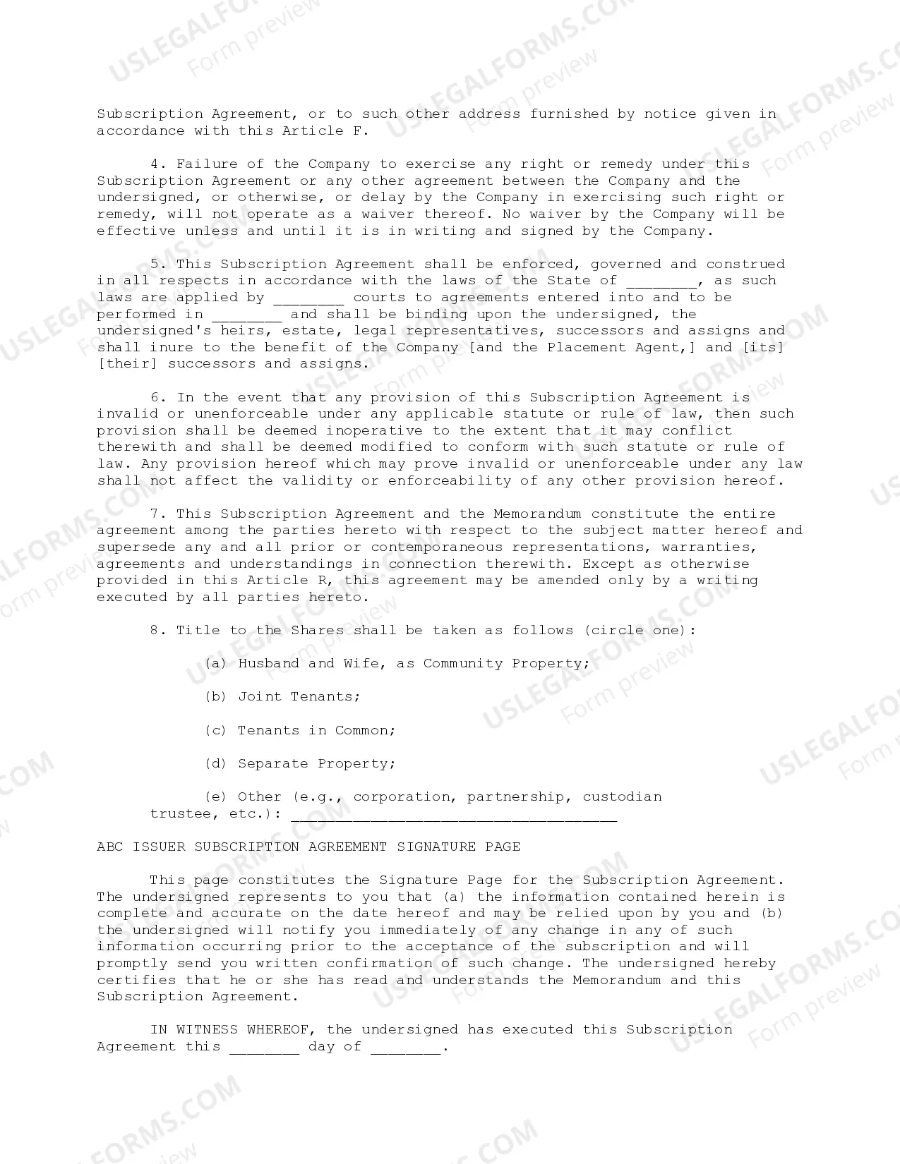 Preview Subscription Agreement - Detailed