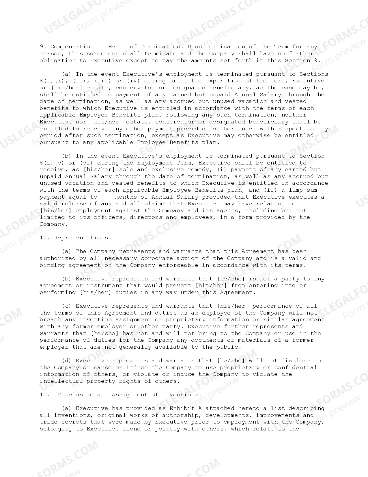 Preview Employment Agreement with President Coupled with a Stock Option Grant