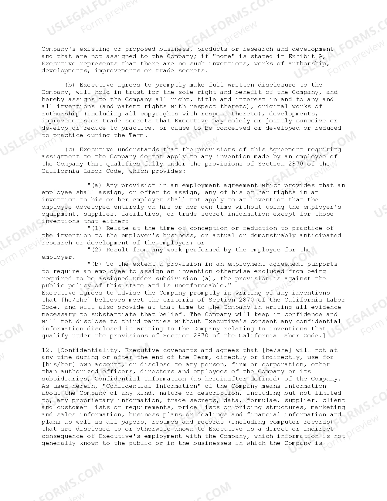 Preview Employment Agreement with President Coupled with a Stock Option Grant