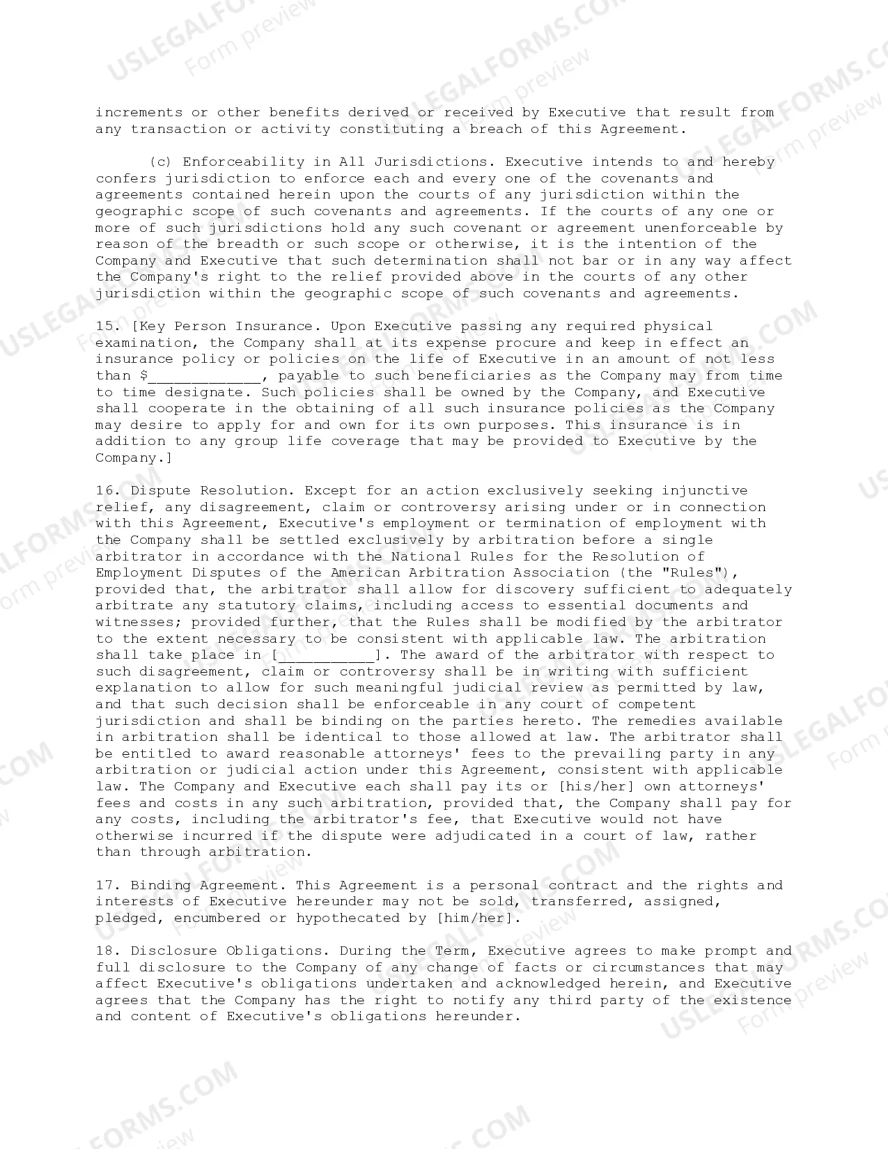 Preview Employment Agreement with President Coupled with a Stock Option Grant