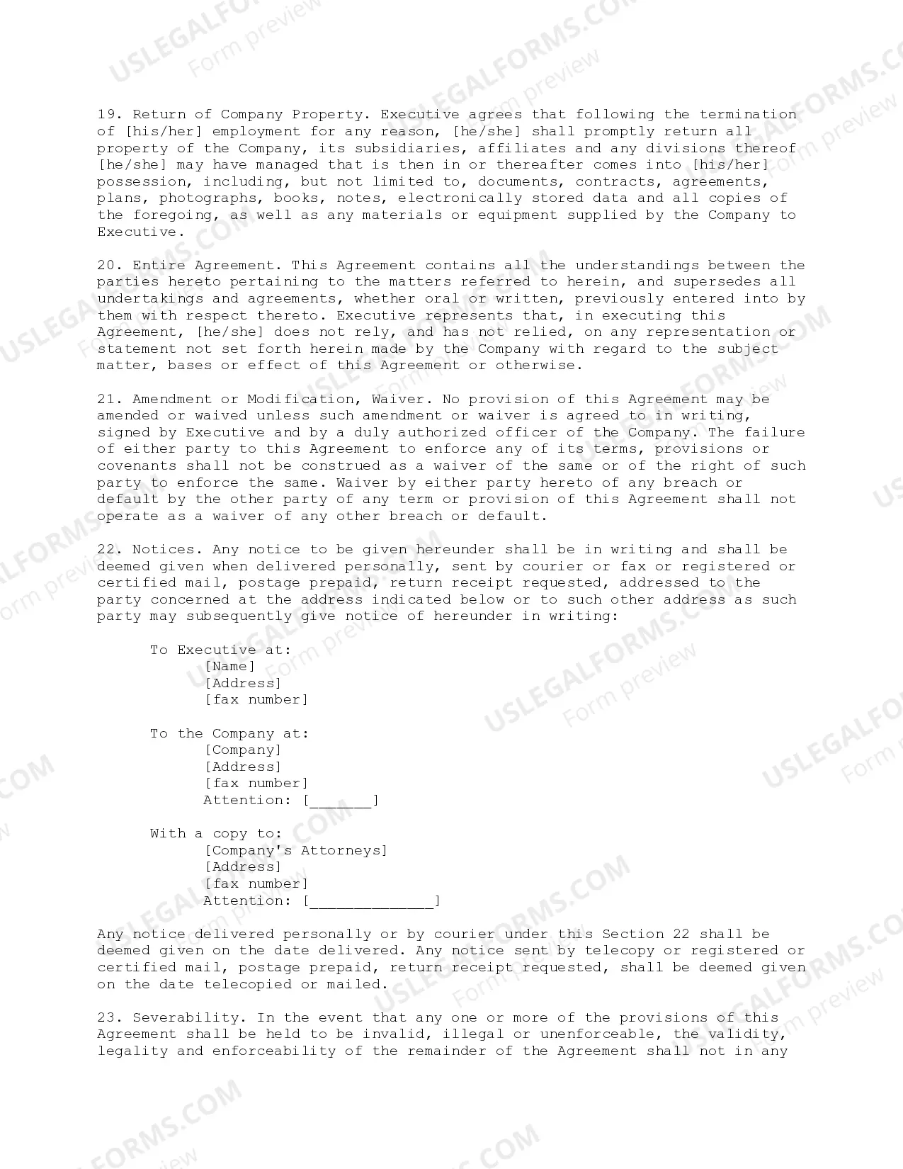 Preview Employment Agreement with President Coupled with a Stock Option Grant