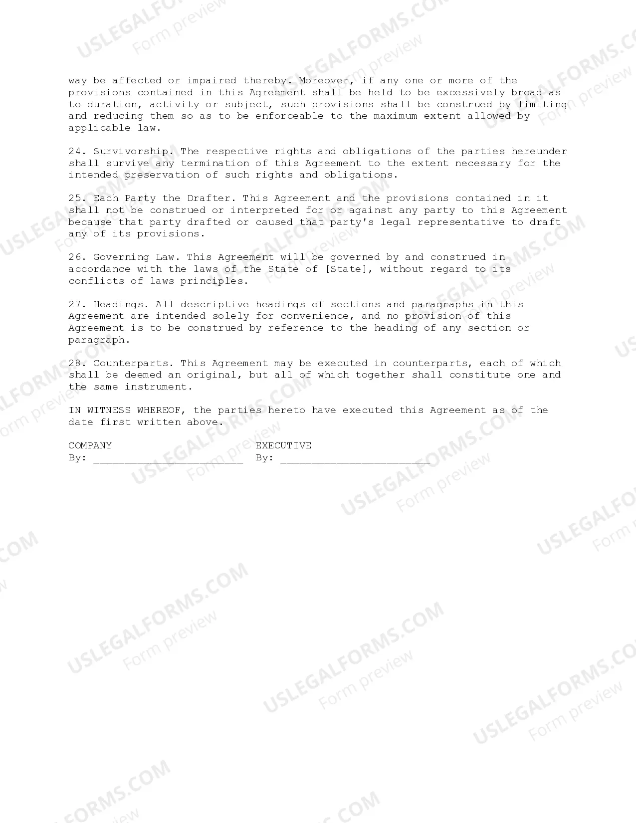 Preview Employment Agreement with President Coupled with a Stock Option Grant