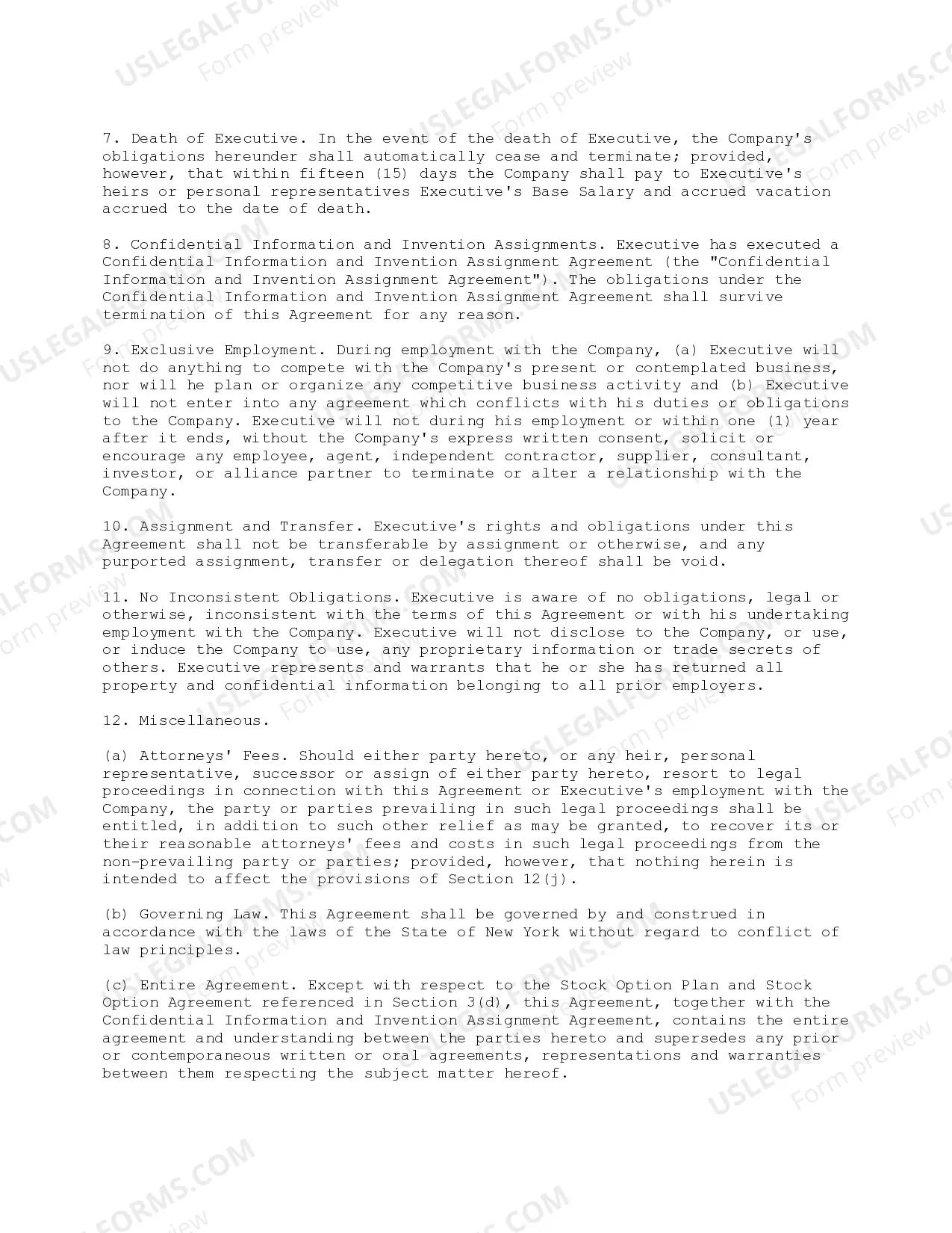 Preview Employment Agreement - Pro-Employee