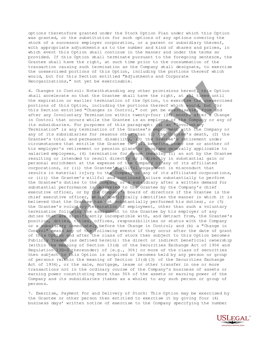 Preview Stock Option Agreement