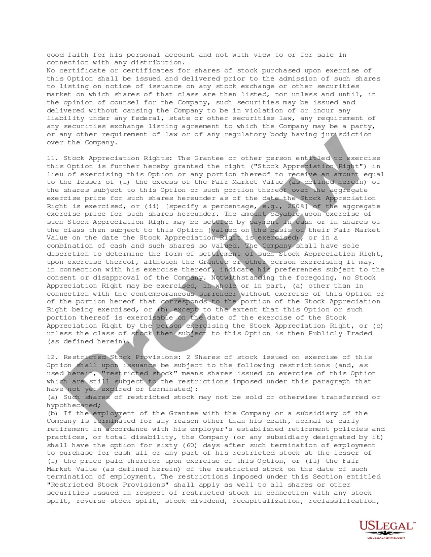 Preview Stock Option Agreement