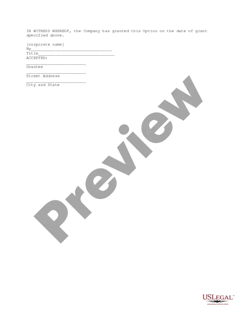 Preview Stock Option Agreement
