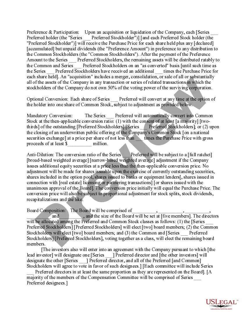 Preview Standard Term Sheet