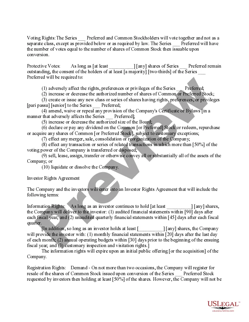 Preview Standard Term Sheet