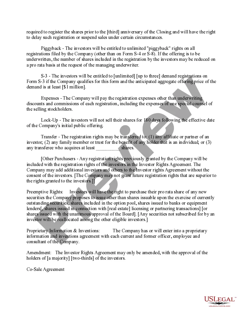 Preview Standard Term Sheet