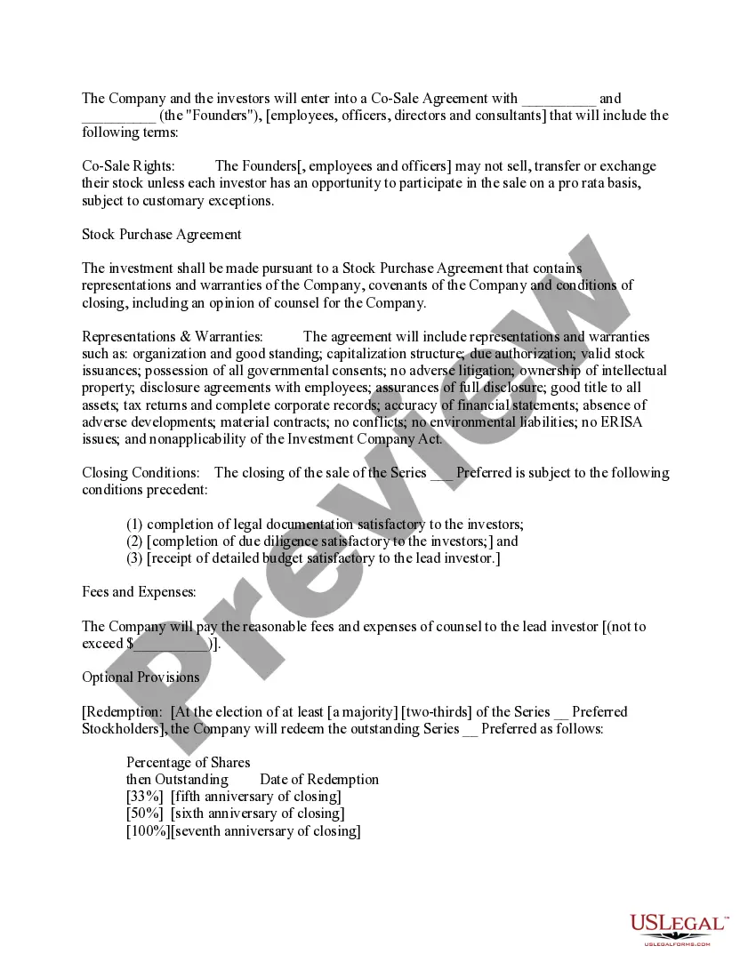 Preview Standard Term Sheet