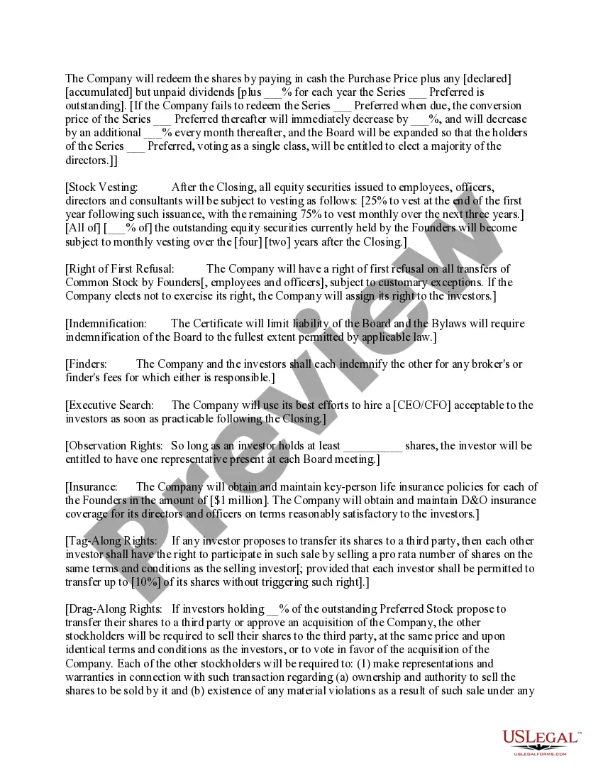 Preview Standard Term Sheet