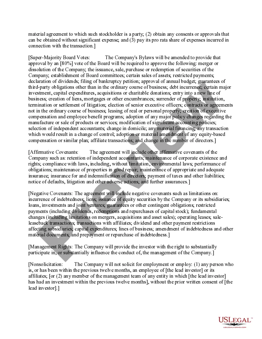 Preview Standard Term Sheet