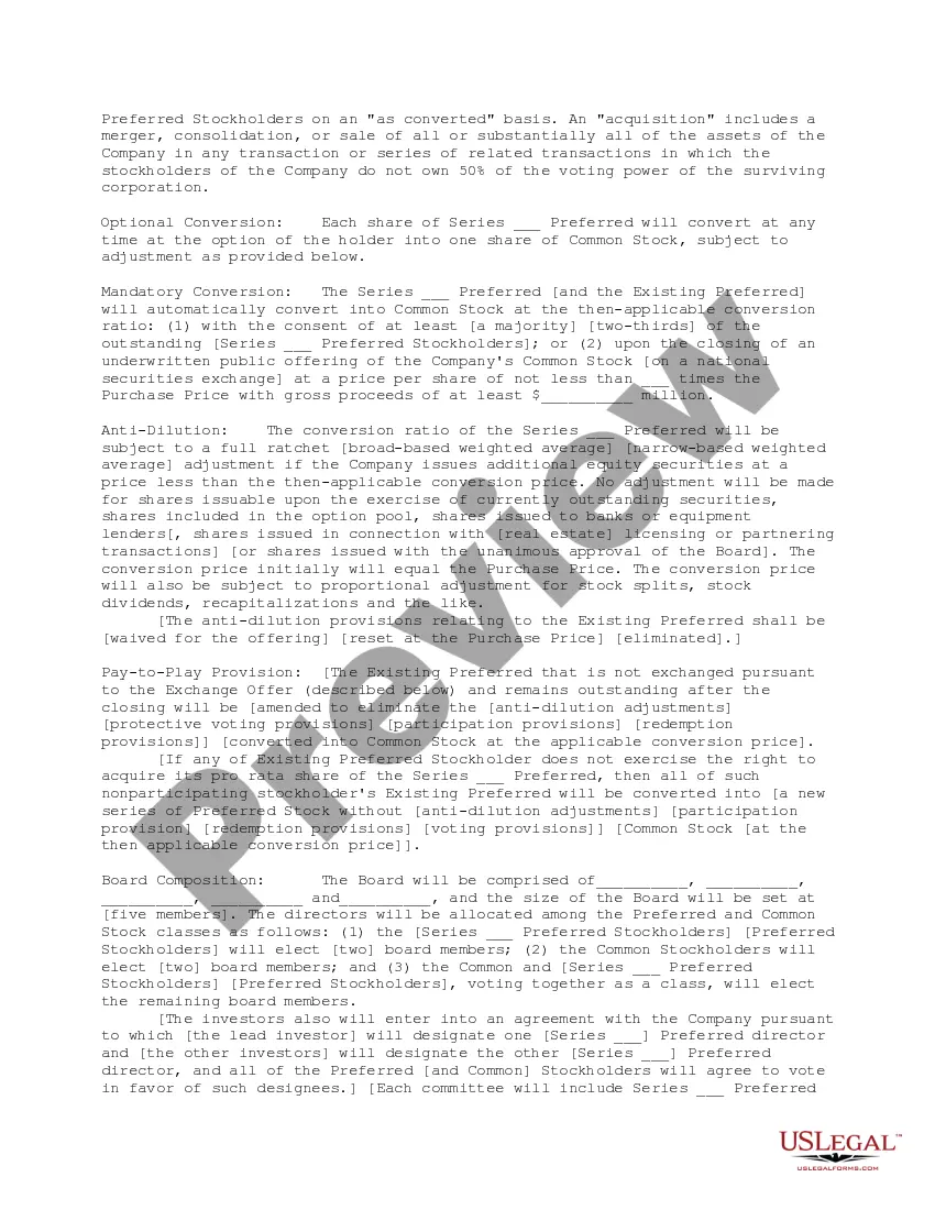 Preview Down Round Term Sheet