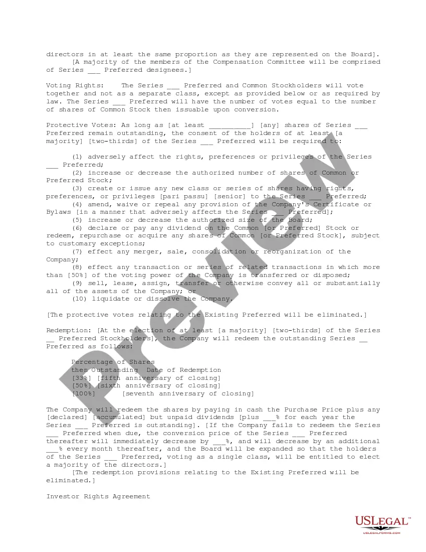 Preview Down Round Term Sheet