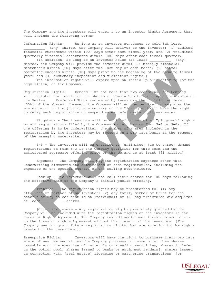 Preview Down Round Term Sheet