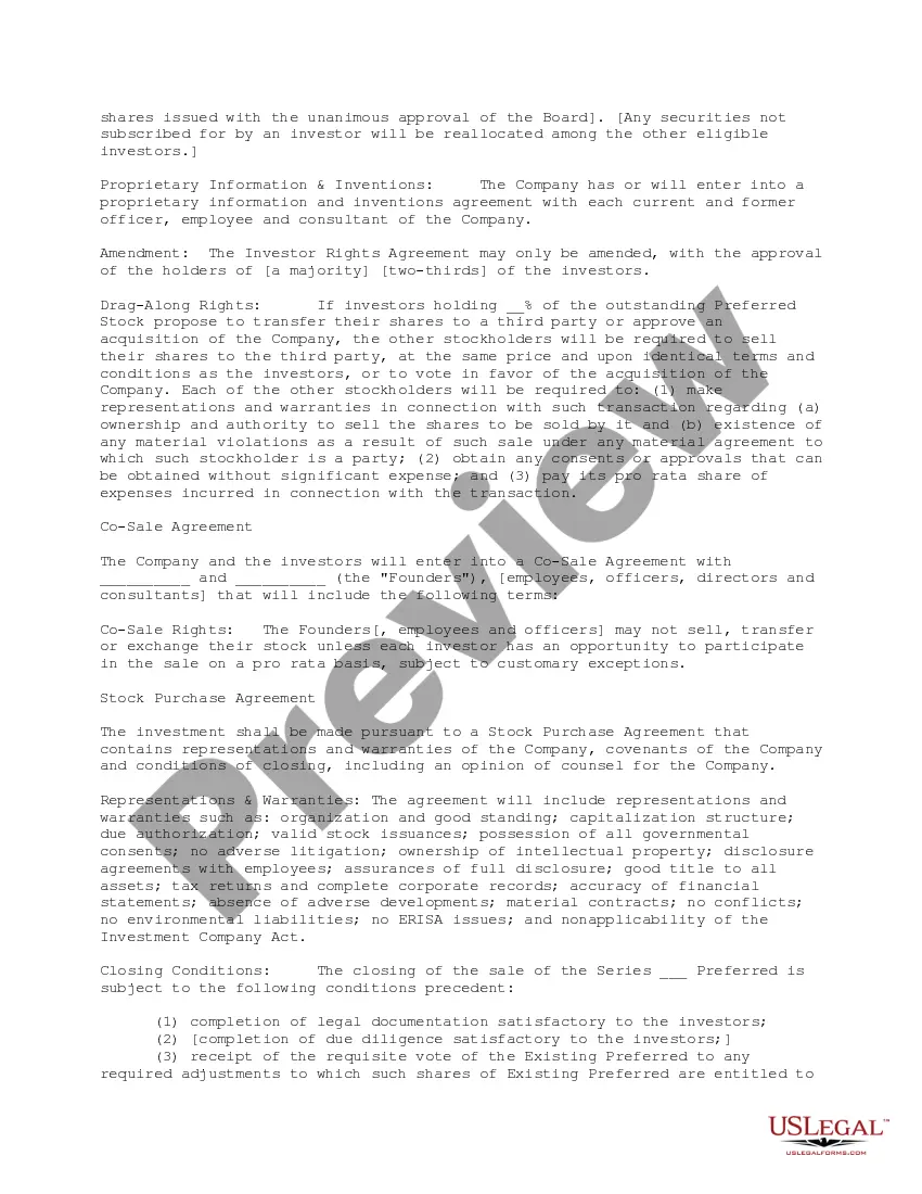 Preview Down Round Term Sheet