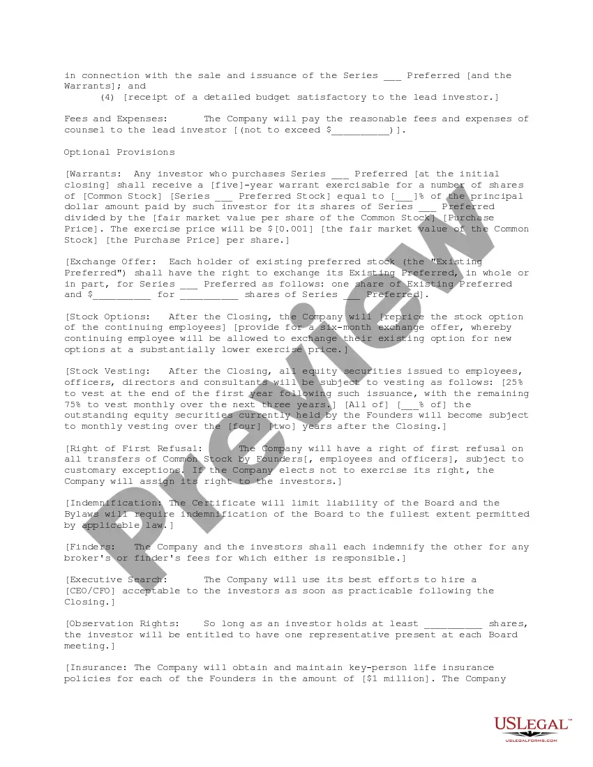 Preview Down Round Term Sheet