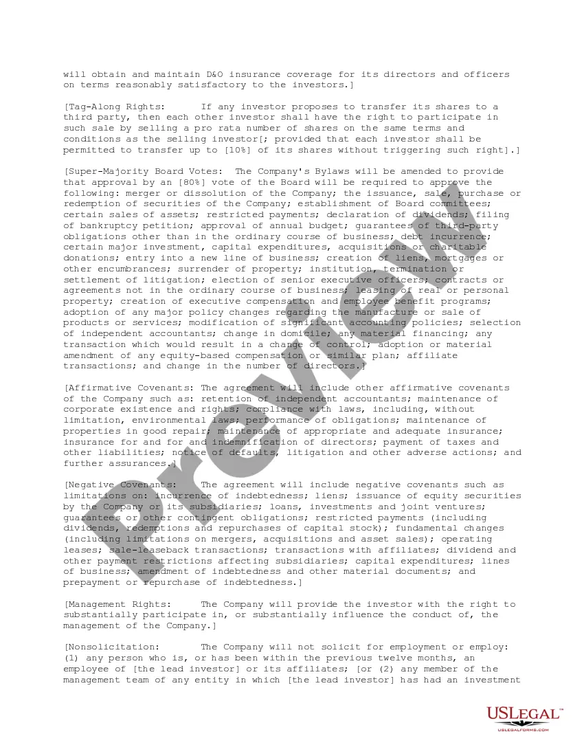 Preview Down Round Term Sheet