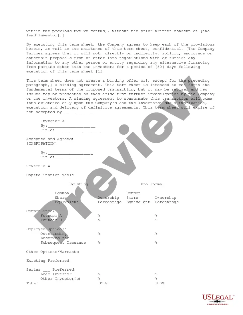 Preview Down Round Term Sheet