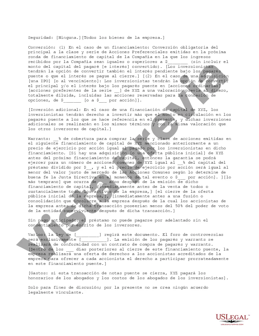 Preview Hoja de términos para el financiamiento puente