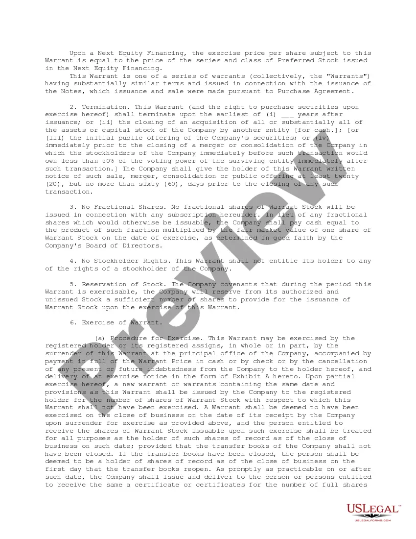 Get Bridge Financing Warrant Preview Bridge Financing Warrant