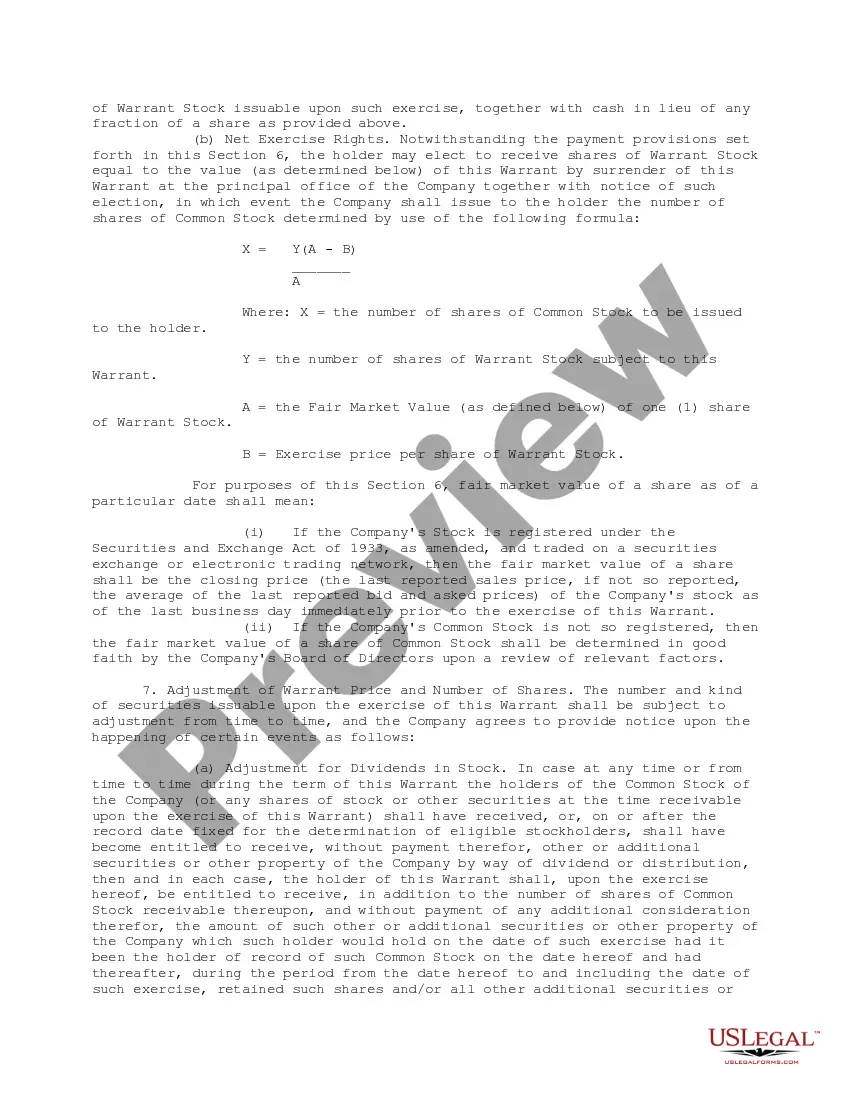 Get Bridge Financing Warrant Preview Bridge Financing Warrant