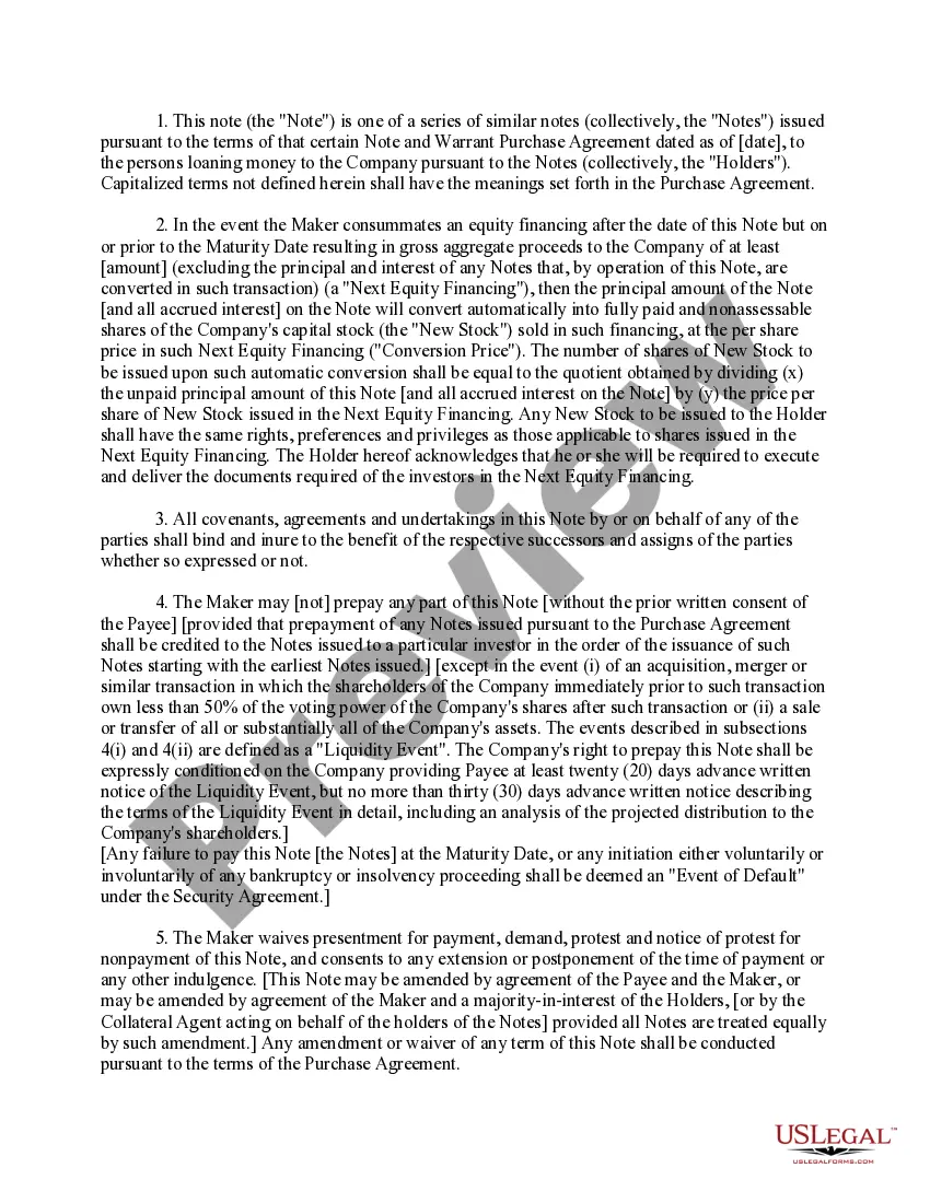 Preview Bridge Financing Promissory Note