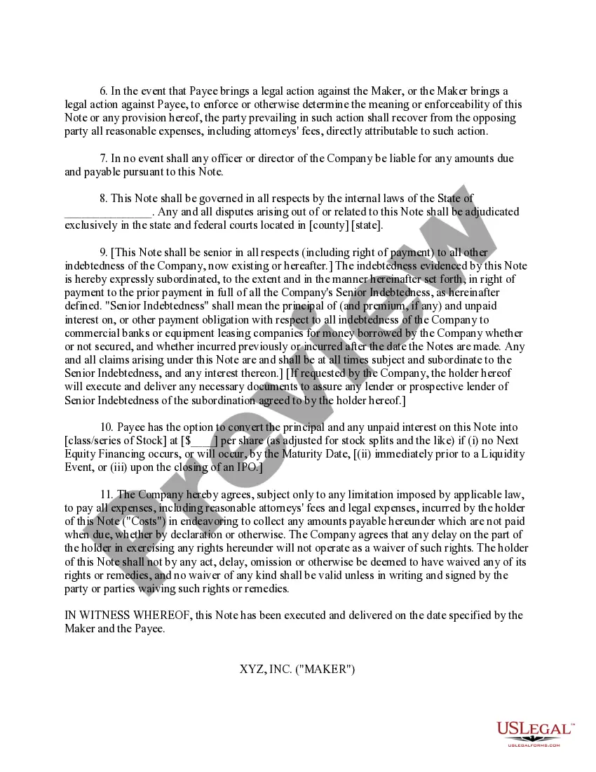 Preview Bridge Financing Promissory Note