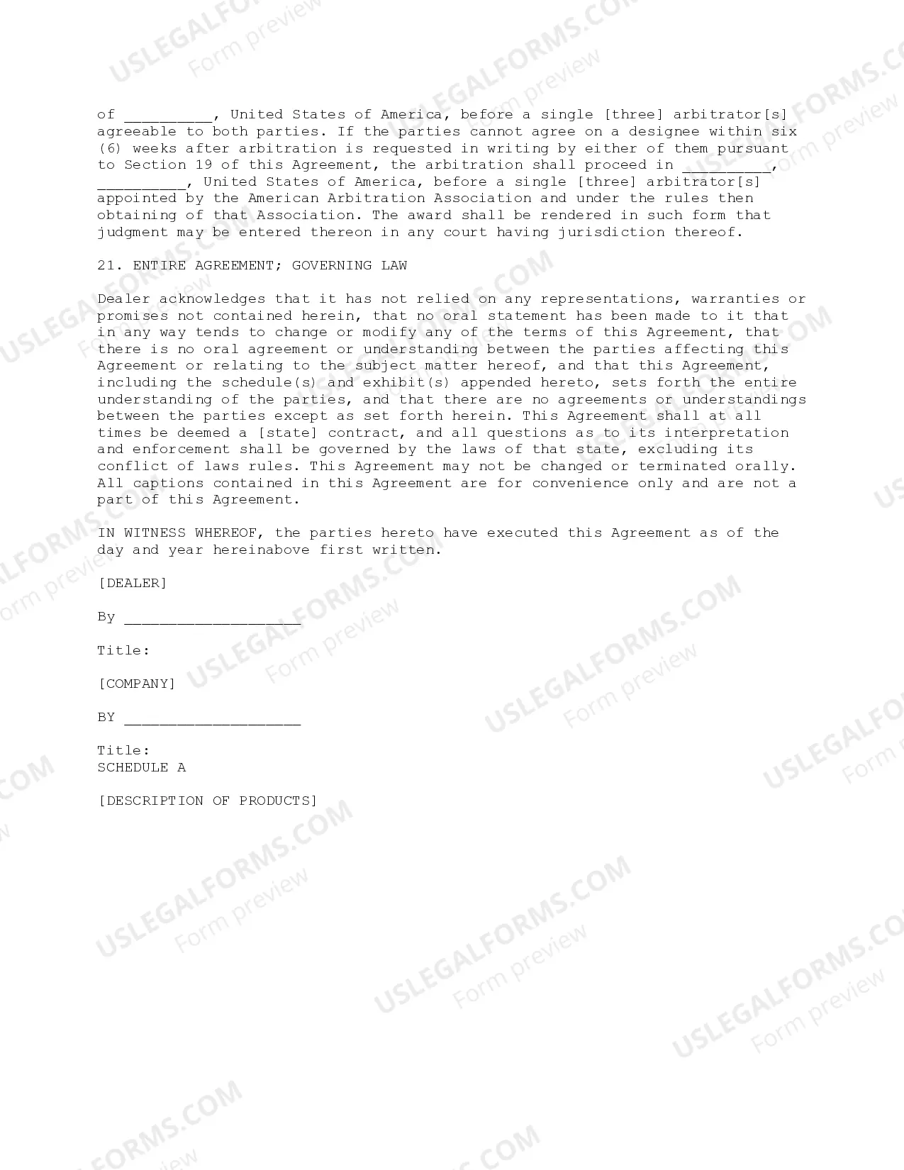 Preview Dealer Agreement with Commentary