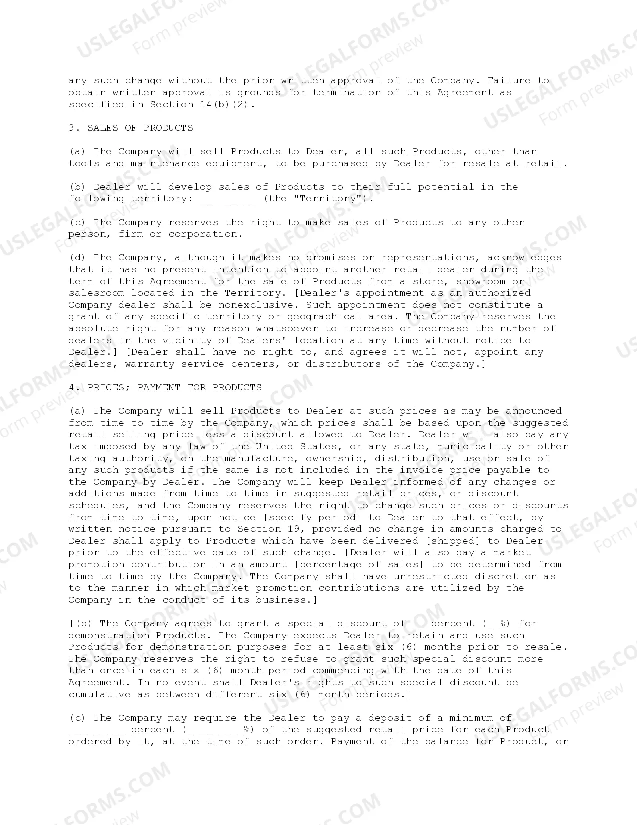 Preview Dealer Agreement with Commentary