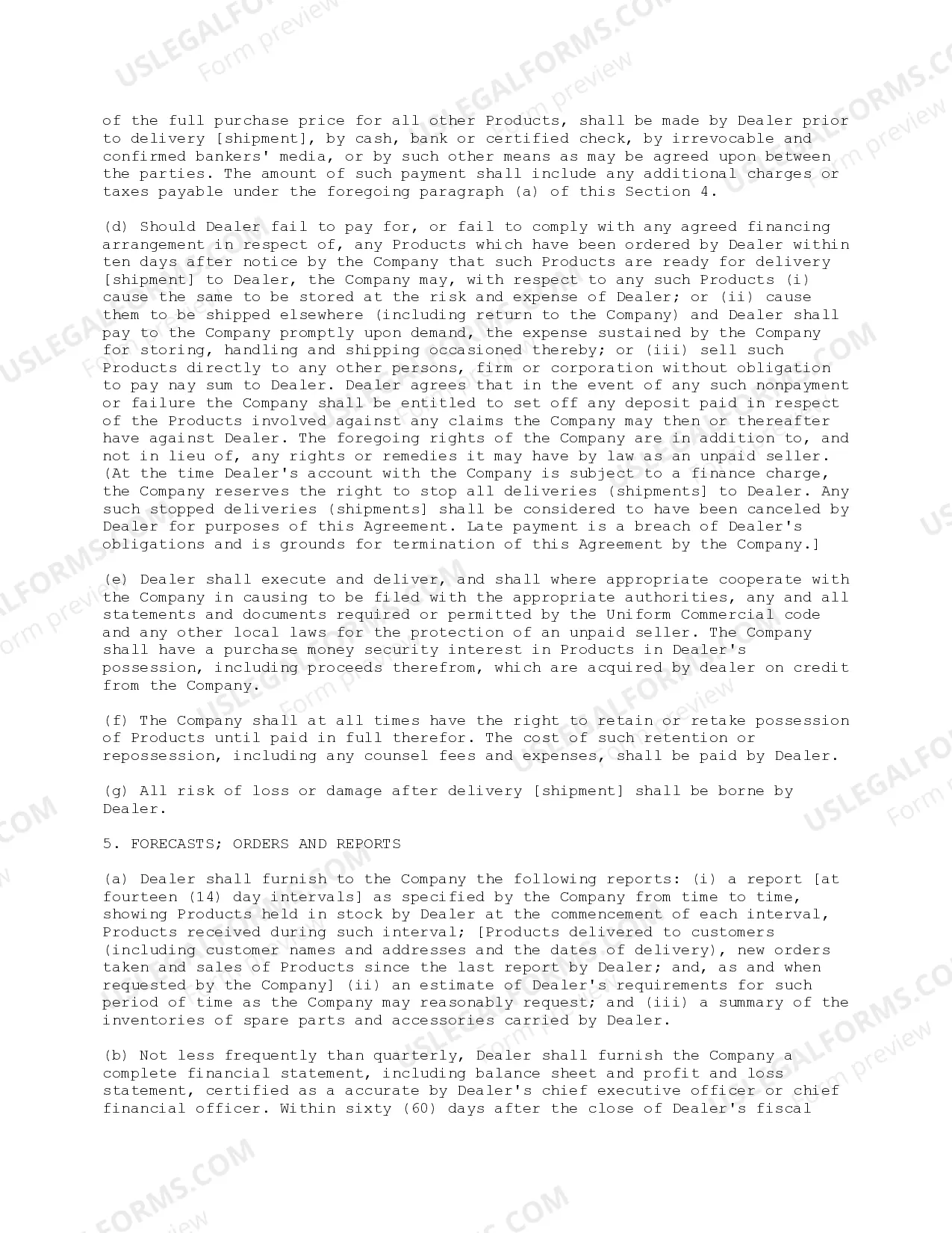 Preview Dealer Agreement with Commentary