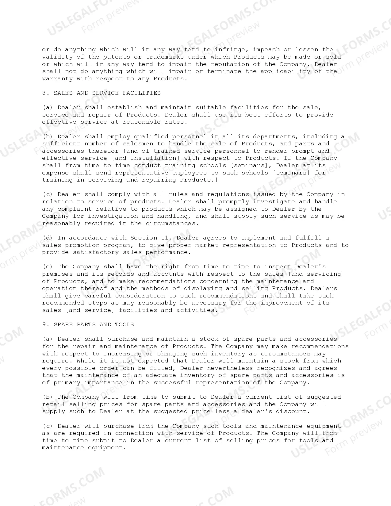 Preview Dealer Agreement with Commentary