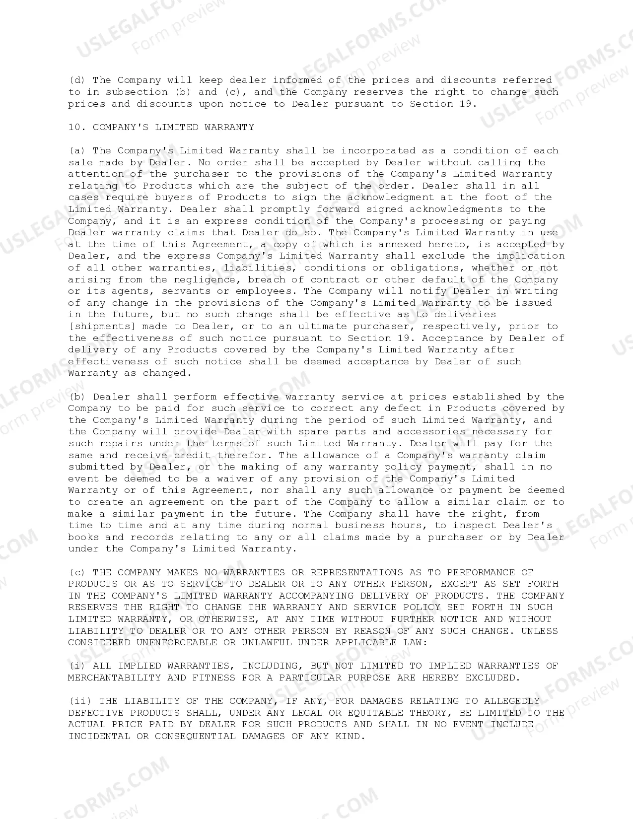 Preview Dealer Agreement with Commentary