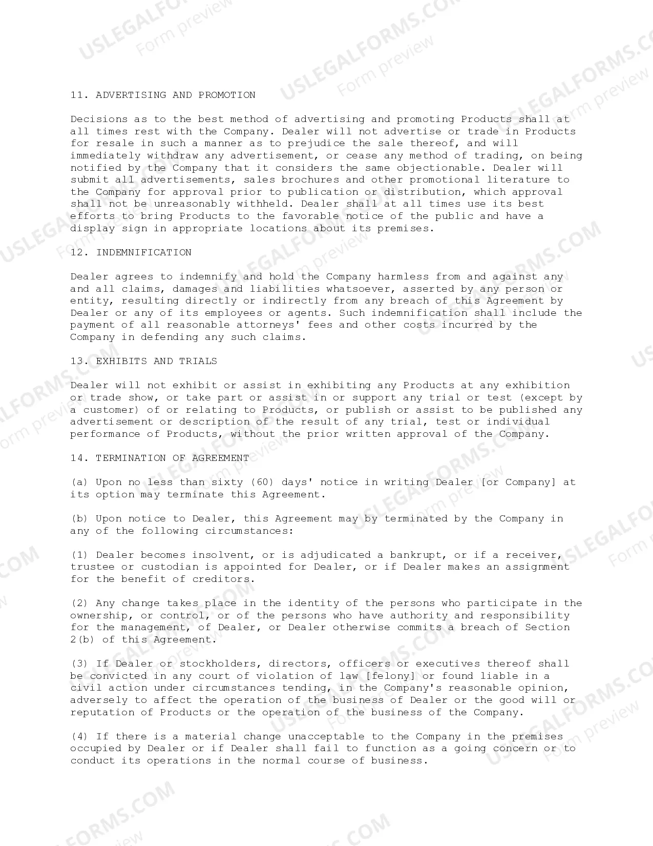 Preview Dealer Agreement with Commentary