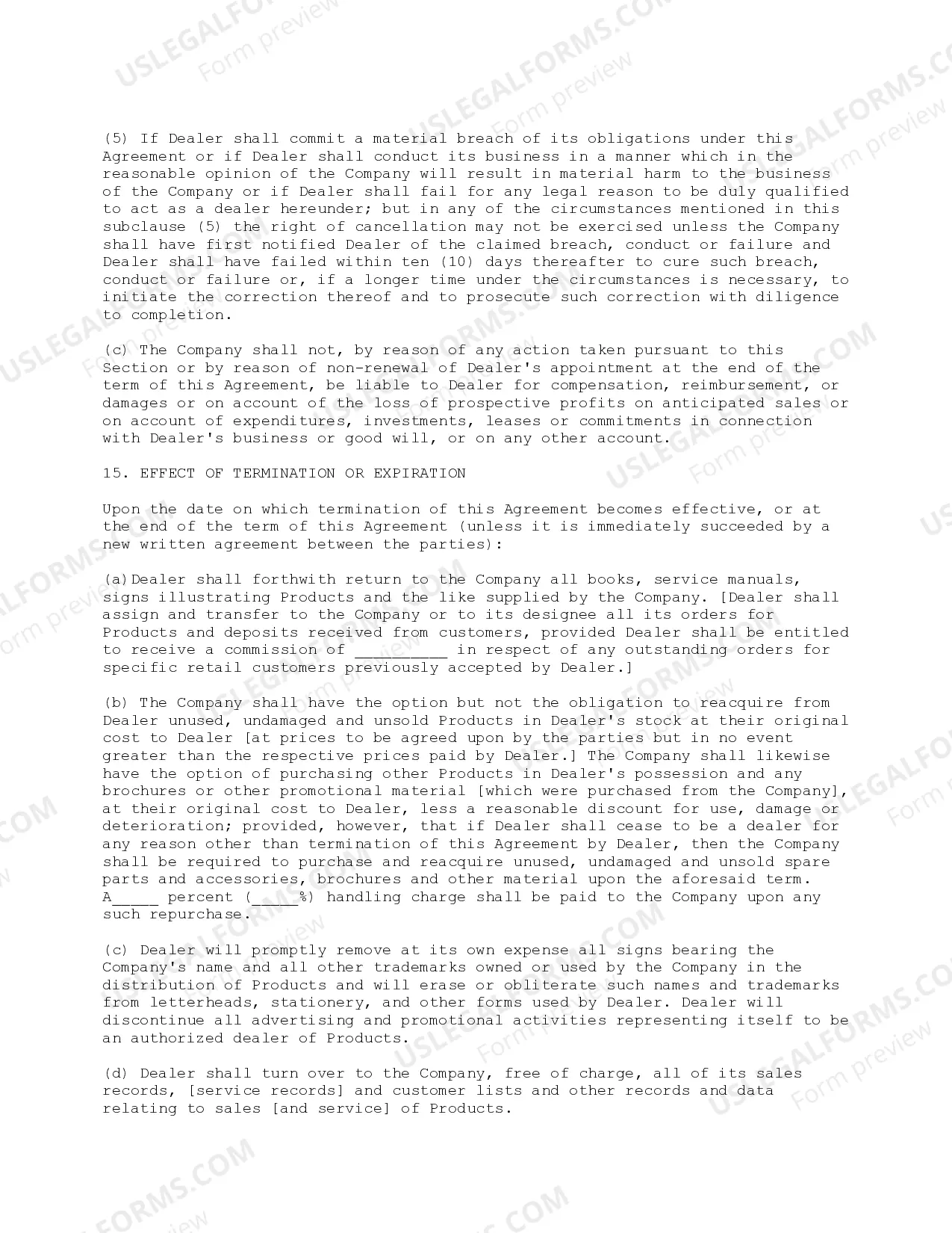 Preview Dealer Agreement with Commentary