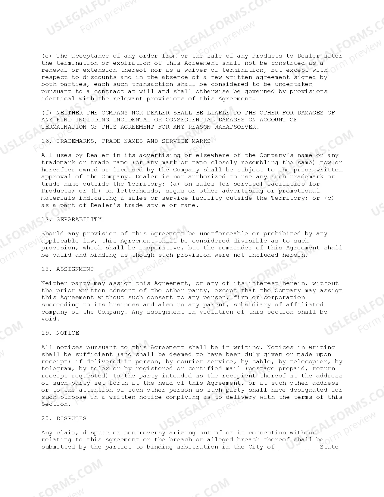 Preview Dealer Agreement with Commentary