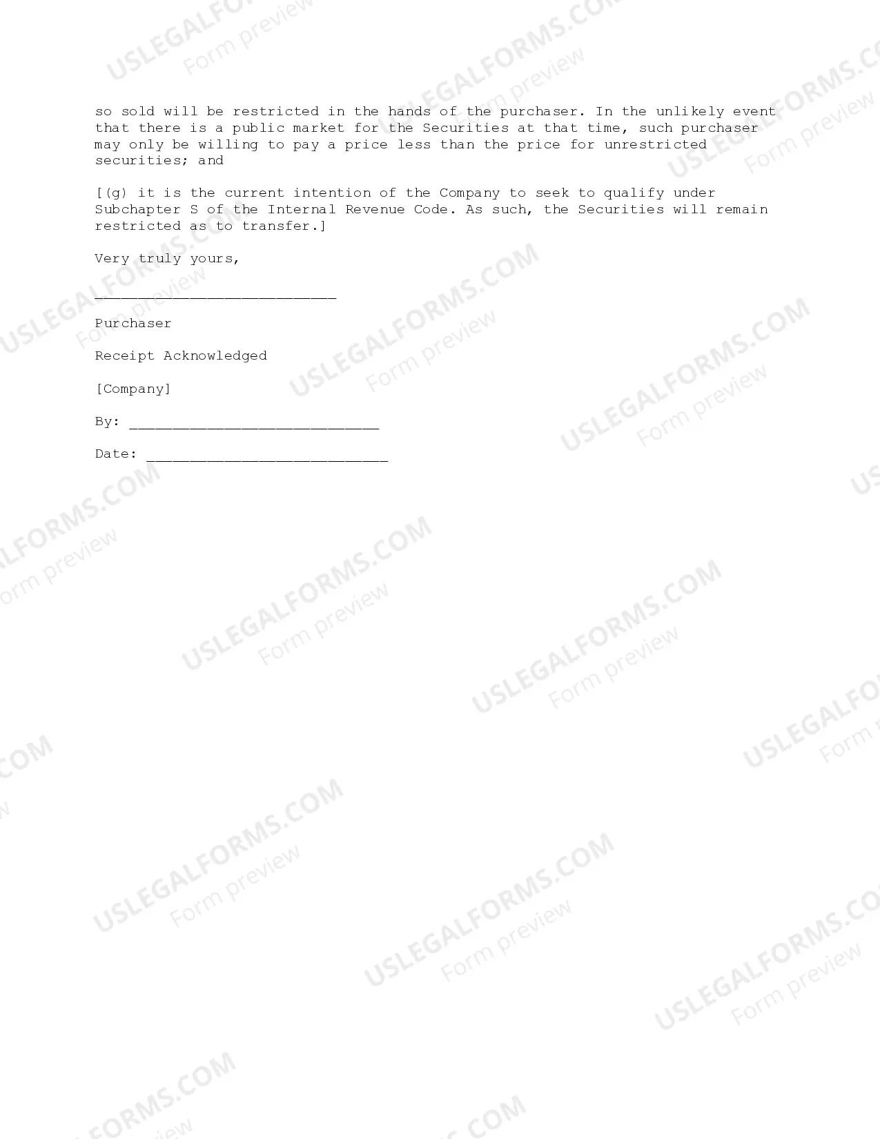 Preview Subscription Agreement - Short