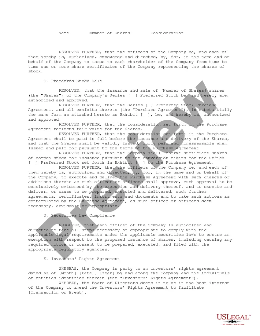 Preview Sample Resolutions of Board of Directors