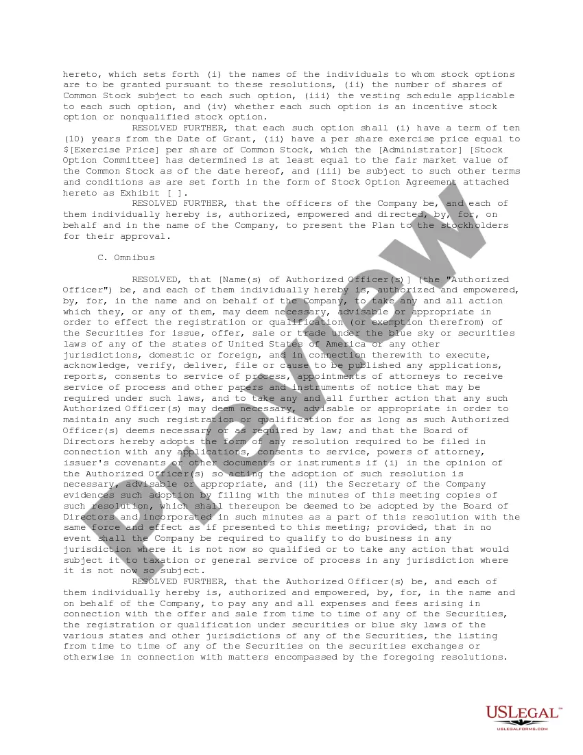 Preview Sample Resolutions of Board of Directors