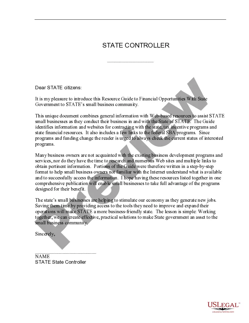 Preview Small Business Resource Guide to Financial Opportunities with a state government