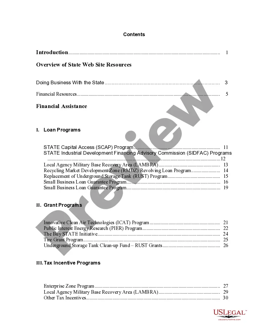 Preview Small Business Resource Guide to Financial Opportunities with a state government