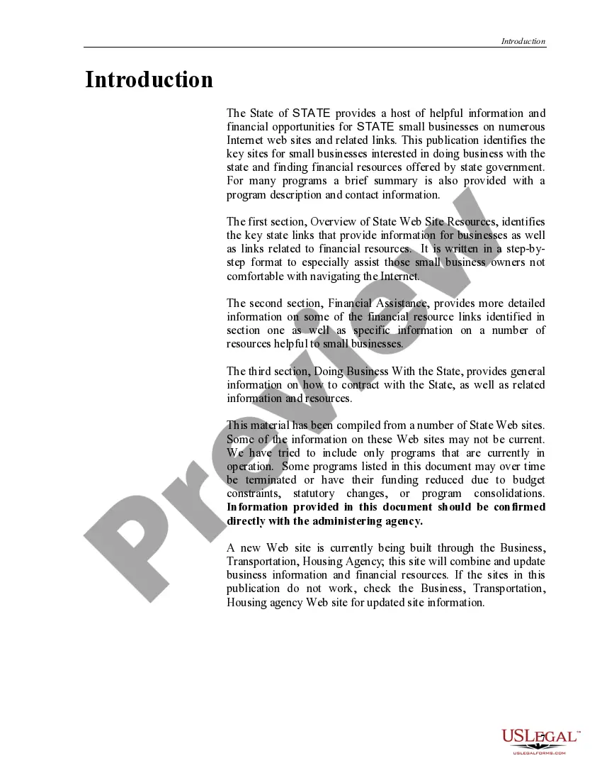 Preview Small Business Resource Guide to Financial Opportunities with a state government