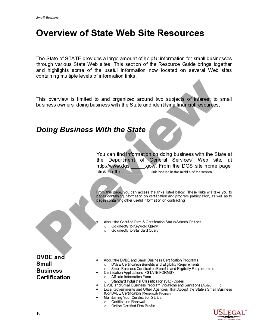 Preview Small Business Resource Guide to Financial Opportunities with a state government