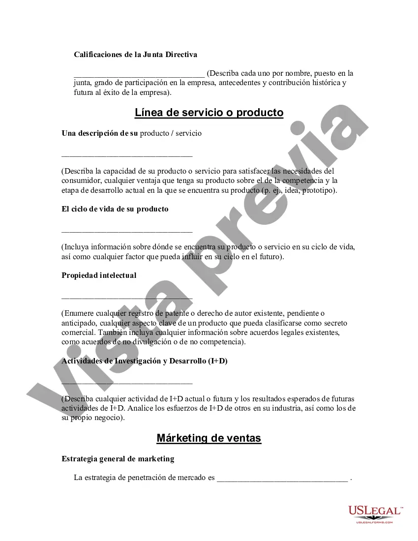 Preview Plantilla de plan de negocios para inicio