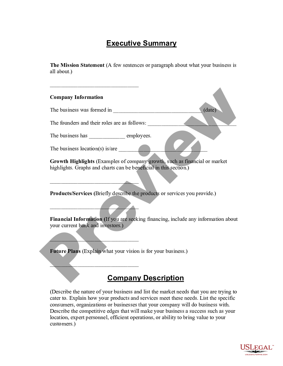page 0 Business Plan Template for Startup preview