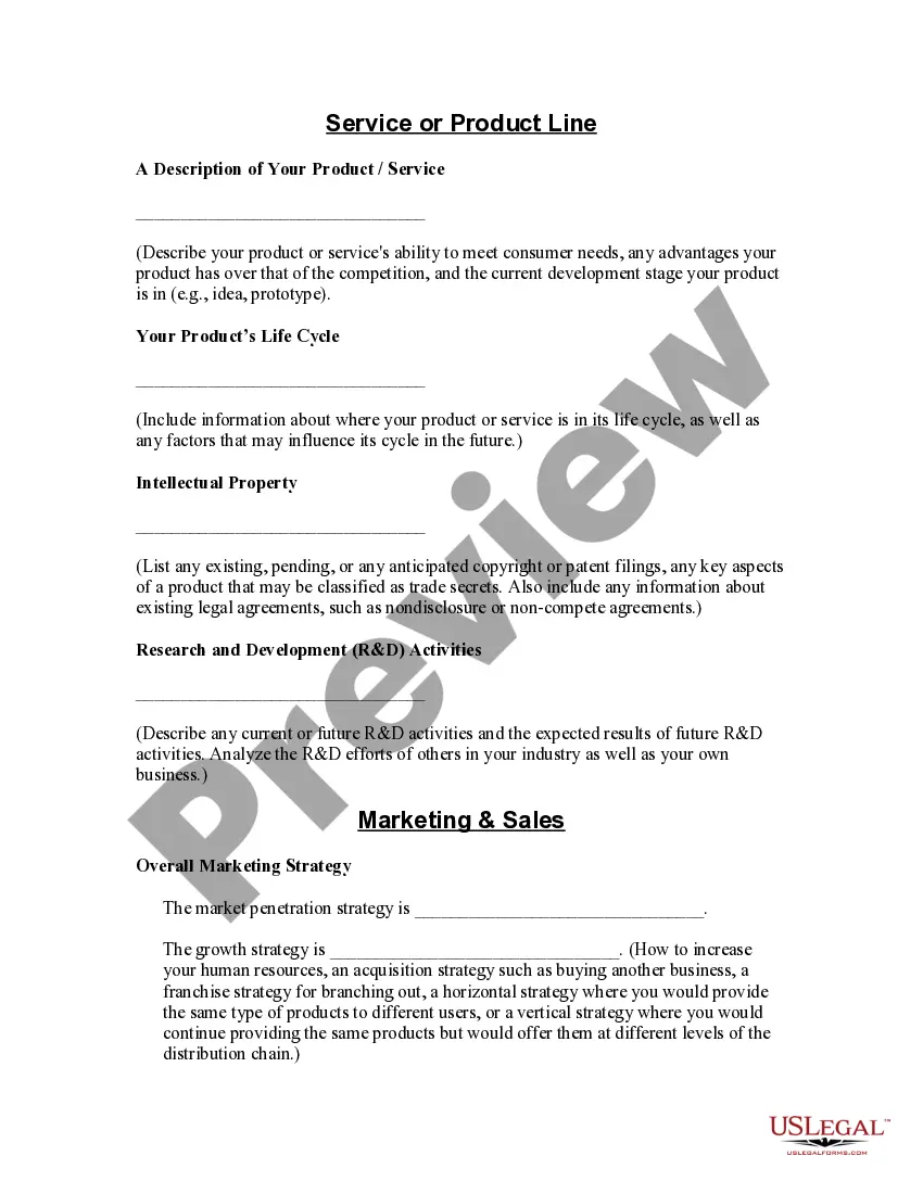 Preview Business Plan Template for Small Business