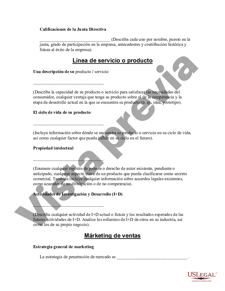 Preview Plantilla de plan de negocios de muestra