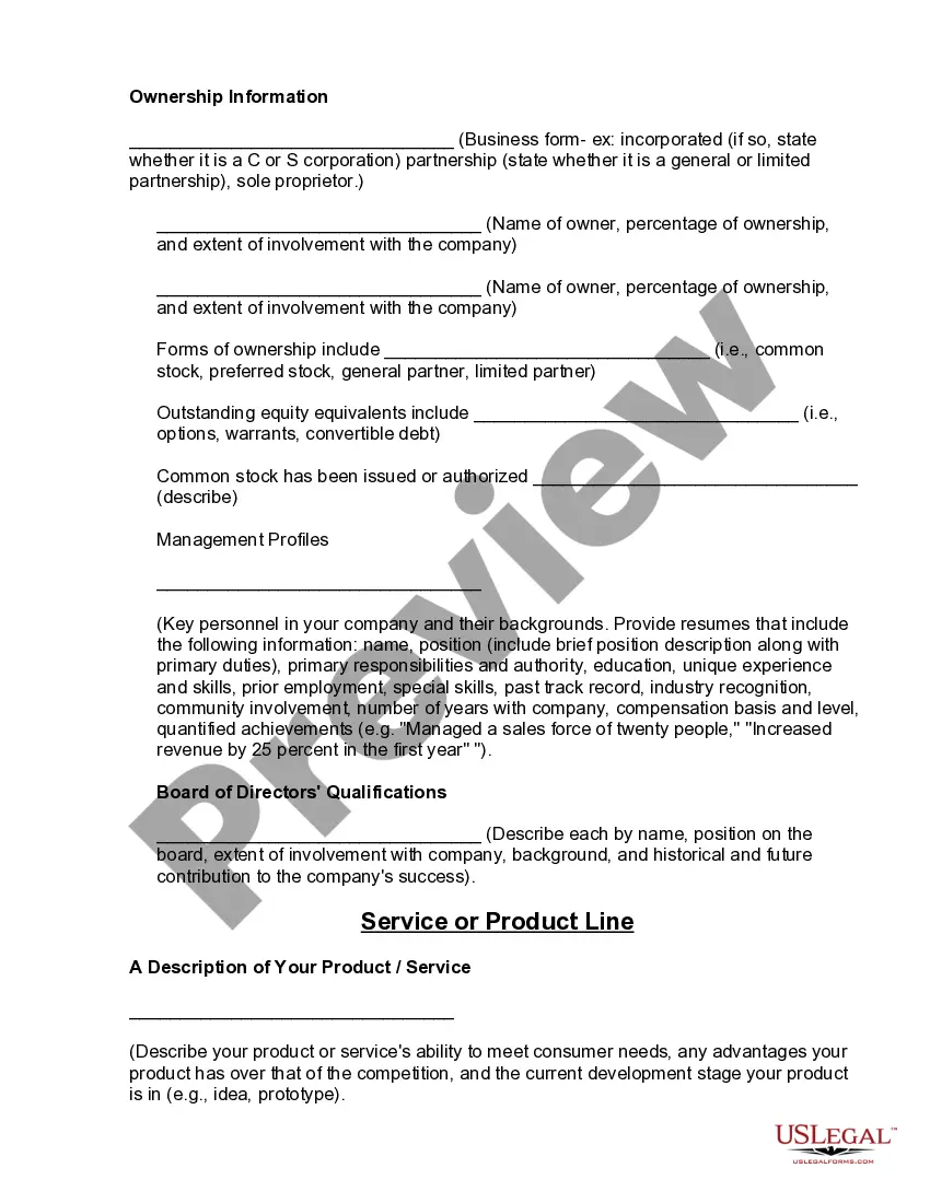 Preview Sample Business Plan Template